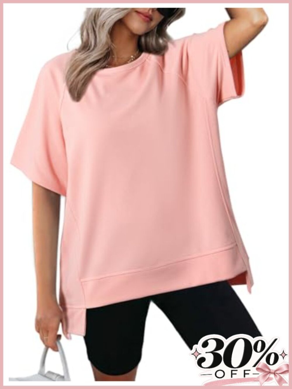 Women's Oversized Crewneck Short Sleeve T-Shirt Loose High Low Summer Top